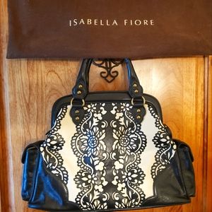 Vintage Isabella Fiore Satchel Black and Ivory Cutwork Leather